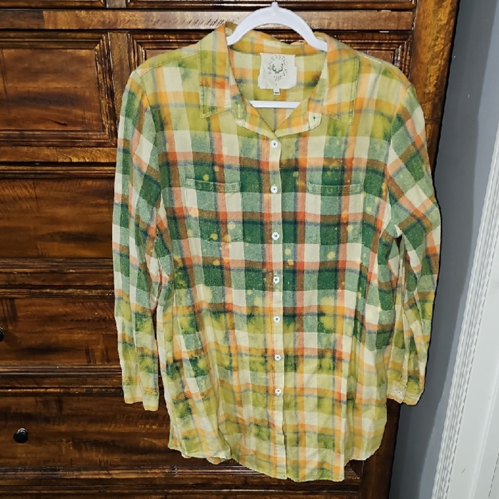 Fantastic Fawn Yellow Green Orange Plaid Button-Down Shirt
